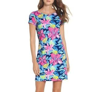 Lilly Pulitzer Marlowe Dress Short Sleeve Nauti Navy Capri Soleil Print Womens L